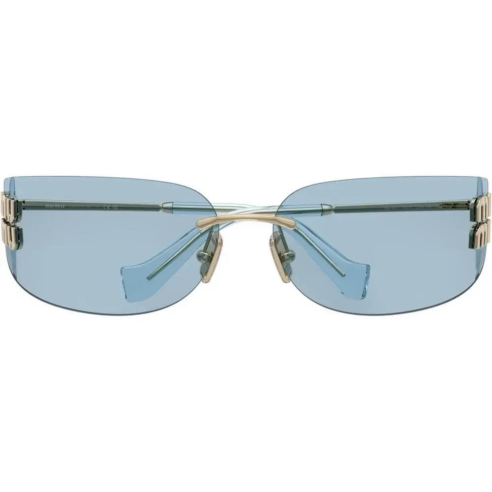 MIU MIU MU A51S ZVN10P Gold Light Blue Lens Women Wrap Sunglasses AUTHENTIC